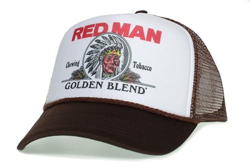 Red Man Chewing Golden Blend Tobacco Hat Vintage Redman Trucker Cap Adult One-Size Multi (Brown/White)