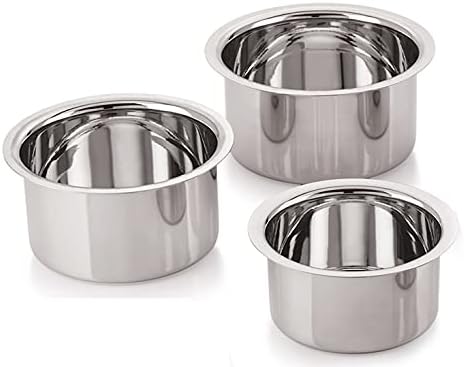 ShivhomeworldSHIVHOMEWORL D Stainless Steel 13 22G Flat Bottom Tope,(2500ml,3000ml,3500ml), Silver Set of 3(Size No 15,16,17)