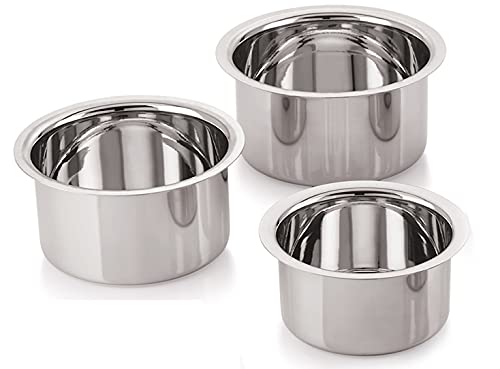 ShivhomeworldSHIVHOMEWORL D Stainless Steel 13 22G Flat Bottom Tope,(2500ml,3000ml,3500ml), Silver Set of 3(Size No 15,16,17)