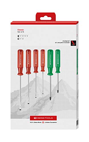 PB Swiss Tools Phillips Pozidriv Screwdriver Set PB 1568.CBB | 100% Swiss Made | 6-Piece Screwdriver Set with Classic Grip