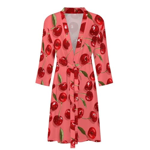 Red Fresh Cherries Fruit Funny Men's Robe Soft Lightweight Bathrobe Long-sleeve Spa Robes4