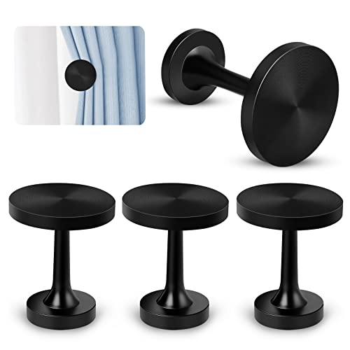TOKPLNU Curtain Holdbacks, 4 Pack Black Metal Curtain Tie Backs Hooks Decorative Medallion Wall Mounted Curtain Hold Back Modern Vintage Drapery Tiebacks Tassel Holder