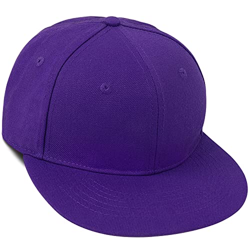 Classic Flat Bill Snapback Hats for Men Women Hip Hop Style Unisex Adjustable Plain Baseball Cap-Purple