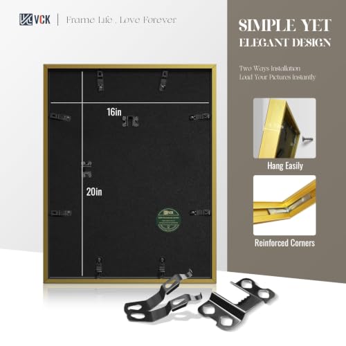 Image of VCK 16x20 Frames Gold Metal, Real Glass, 11x14 Mat, 3 Pack, for Picture