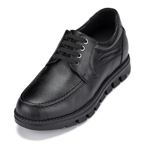 Image of CALTO Men's Invisible Height Increasing Elevator Shoes - Black Pebble Grain Leather Lace-up Casual Shoes - 3 Inches Taller - G6381 - Size 9 D(M) US