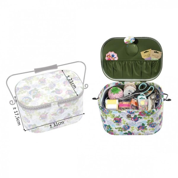 M & C Boîte à Couture Ovale 21x31x18cm Pois muticolores Fonds Blanc