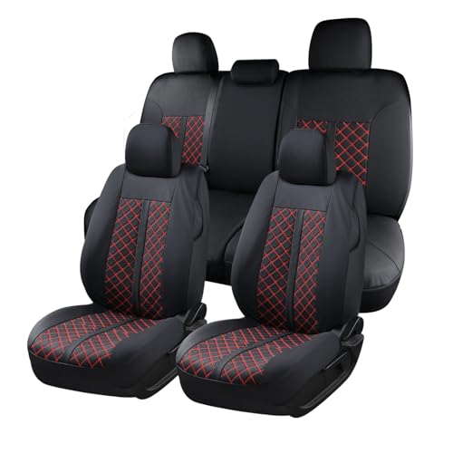 Image of Truckiipa Toyota Tacoma Seat Covers Full Set, Waterproof Leather Seat Covers Fit for 4th Gen 2024-2026 Toyota Tacoma Double Crew Cab SR SR5 Limited TRD Sport /Off Road, Full Set, Black&Red