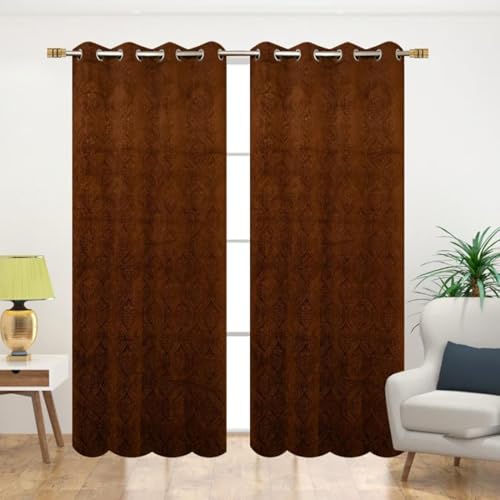 Image of Fabrilia Velvet Eyelet Door Curtain 9 feet Long for Living Room /Bedroom, Brown, Pack of 1 Piece
