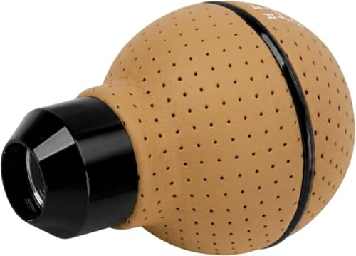 Image of AutoBizarre 5 Speed Aluminum Base Metal Ring Leather Covered Gear Knob Gear Shifter Handle Knob for All Manual Transmission Cars (Black Ring Beige Leather)
