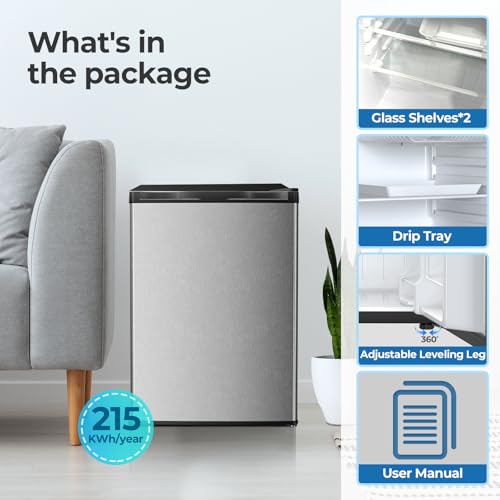 Electactic 2.56 Cu.ft Compact Refrigerator with Reversible Single Door, Silver on Fridge.com