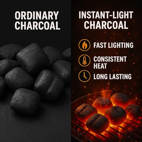 SKYREN Instant Charcoal Briquettes, 12 lbs Bag for Outdoor Grilling and Cooking, Uniformly Shaped Charcoal Pieces for Consistent Use on Pits, Grills, and Barbecue Setups - Thumbnail 4