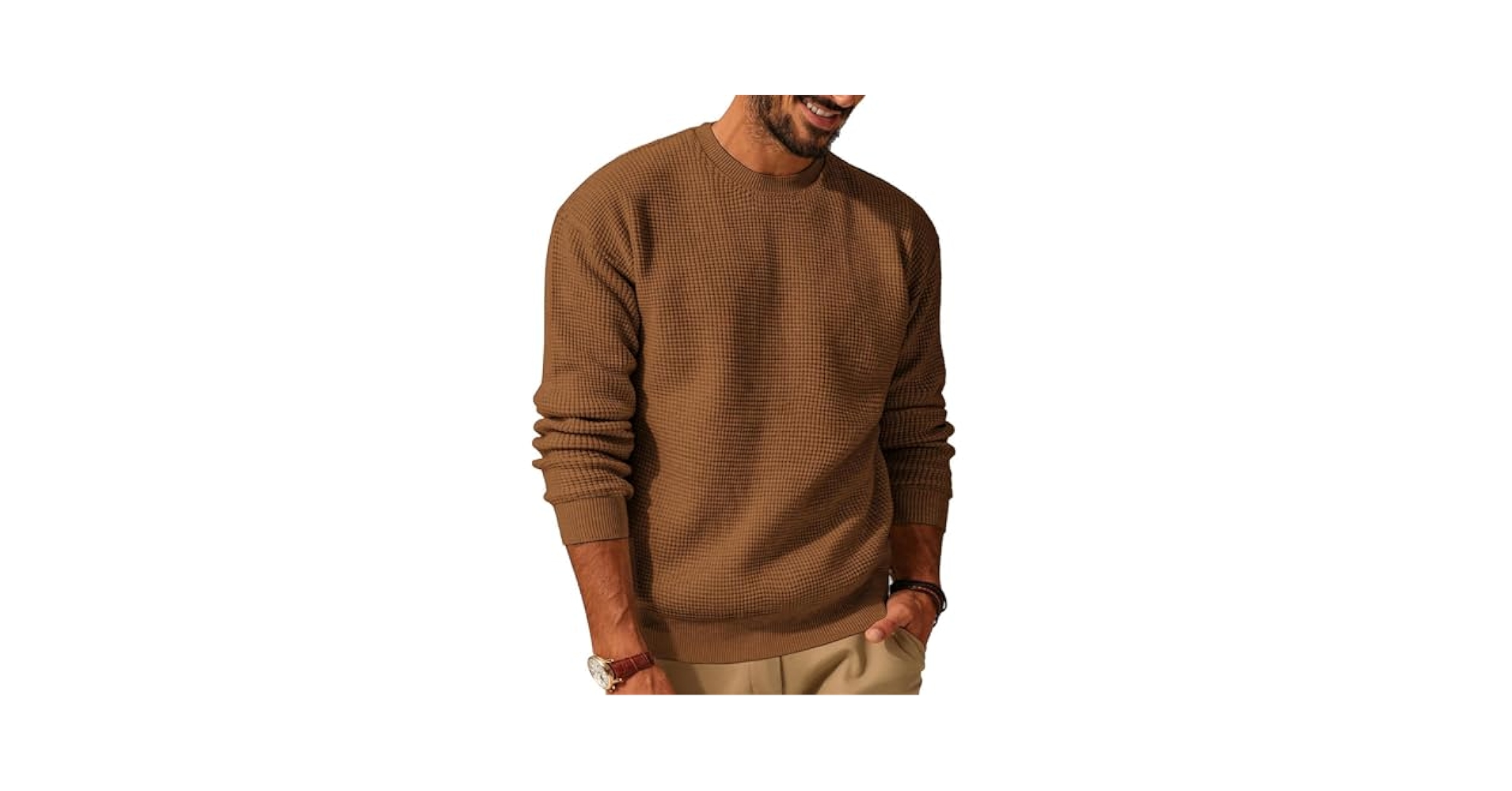 Chunky Knit Sweater,Mens Crewneck Sweater Waffle Knitted