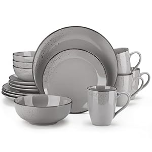 vancasso Navia Jardin Dinner Set, Stoneware Vintage Look Grey Dinnerware Tableware, 16 Pieces Dinner Service Set for 4, Including Dinner Plates, Dessert Plates, Cereal Bowls and Mugs