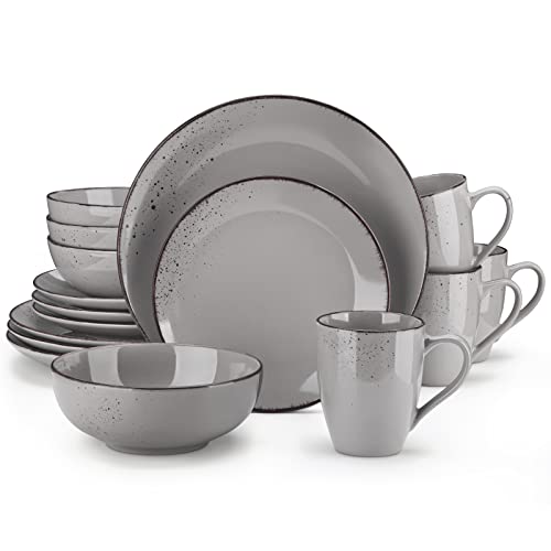 vancasso Navia Jardin Dinner Set, Stoneware Vintage Look Grey Dinnerware Tableware, 16 Pieces Dinner Service Set for 4, Including Dinner Plates, Dessert Plates, Cereal Bowls and Mugs