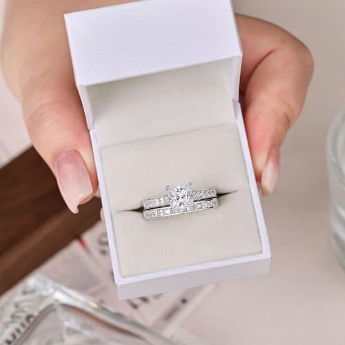 Newshe Jewellery Princess Cut Moissanite Wedding Rings for Women 925 Sterling Silver Engagement Ring Sets Bridal Anniversary Promise Size 7 - Image 7