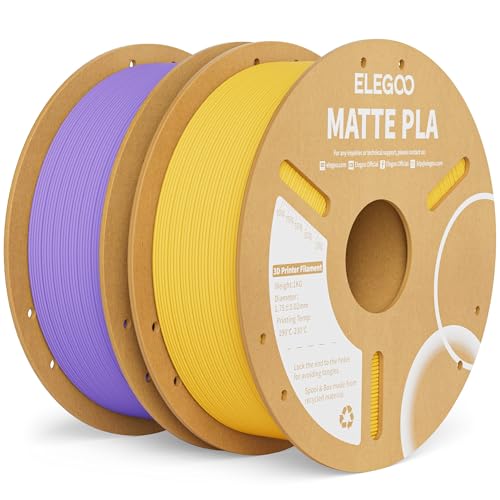 Image of ELEGOO Matte PLA Filament Lavender Purple & Sunshine Yellow 2KG, 1.75mm 3D Printer Filament Dimensional Accuracy + /- 0.02mm, 2pcs 1kg Carboard Spool (2.2lbs) Fits for Most FDM 3D Printers