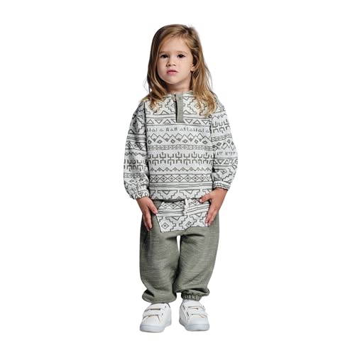Miababy Baby 2 Piece Outfit Set – Ethnic Pattern Kangaroo Pocket Top & Matching Trousers | Soft, Breathable & Durable Infant Clothing Set | Comfortable for Boys & Girls (Khaki, 12-18 Months)
