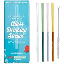 Glass Straws - Two Toned Colors - 5 Pack Set for Drinking Juices, Smoothies, Waters, Shatter Resistant, Reusable, Stylish