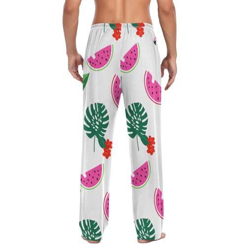 Men's Pajama Pants Tropical Flamingos Watermelon Sleep Pajama Lounge Pant with Pockets, Elastic Waistband2