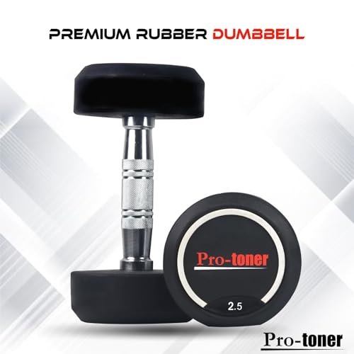 Image of Protoner Premium Rubber Coated Steel Dumbbells for Home Gym, Weightlifting, Bodybuilding, Crossfit, Yoga, Pilates, Pair (5 kg (2.5kg+2.5kg))