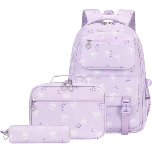 Joyfulife 3Pcs Bow Backpack for Girls Backpack with Lunch Box Cute Teen Kids Bookbags Set Elementary Kindergarten Preschool middle School Bags for girls - image 1