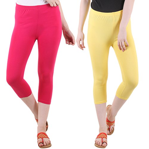 Image of DIAZ Women's Cotton Plain Half Length Capri | Nightwear Pyjama | 3 /4th Solid Pyjama Pant | Casual wear & Lounge Wear Capri Combo (Pack of 2)