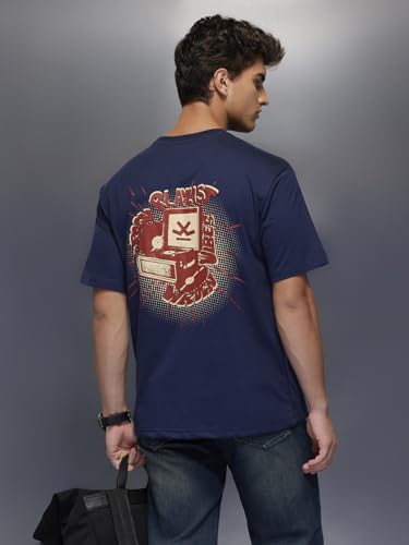 Image of WROGN Men's 220 GSM Pure Cotton T-Shirt | Back Graphic Print | Oversized Fit