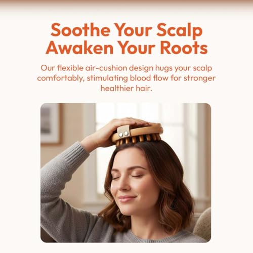 Image of Natural Wooden Full Body Massager & Relaxation Tool | De Stress, Soothes Muscle Stiffness & Improves Blood Circulation Powering Hair Growth | Acupressure for Head, Neck & Back
