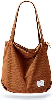 KALIDI Thicken Corduroy Totes Bag Extra Large Capacity Handbags Shoulder Bags with Zipper Cord Tote Bag for Women Ladies Girls Casual Shopping Bag for Work School College Daily Use