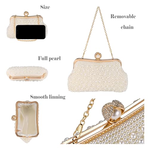 Image of Ayliss Pearl Clutch Purses for Women Wedding Bridal Evening Small Clutch Crossbody Handbag Full Beaded Parites Prom