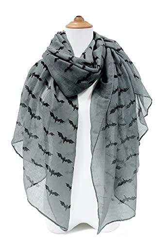 Gerinly Bat Print Scarfs For Women Lightweight Cotton Blanket Wraps Shawl Long Halloween Accessory Gift (Grey) #TOP3