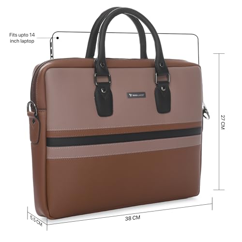 Image of Vaku Luxos MILAN 14 Inch Laptop Bag Leather Collection Messenger Organizer Shoulder Sling Office Bag for Men & Women With Adjustable Strap for Laptop and MacBook up to 14 inch