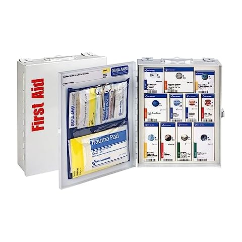 First Aid Only 90658 25-Person SmartCompliance First Aid Kit for Businesses, ANSI 2015 Compliant Metal Food Service First Aid Cabinet, 94 Pieces Cover