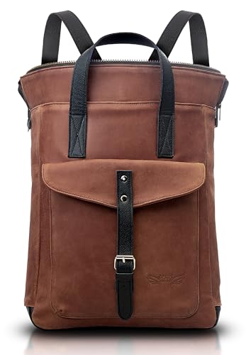 ORNA'S LEATHER ART | Mochila feminina de couro Swan para uso diário, G. marrom