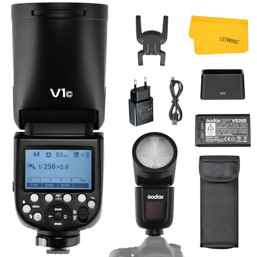 Godox V1 V1C V1-C Flash pour Canon, 2.4G TTL Godox V1 Canon Ronde Flash HSS 1/8000s, Lampe Pilote LED à 10 Niveaux, 480 éclairs à Pleine Puissance, pour Portrait Mariage Voyage Product Photographie
