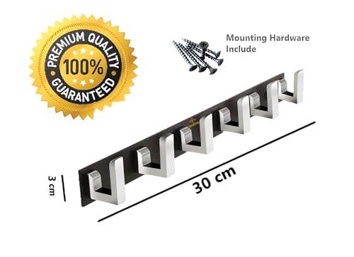 Image of Heavy Duty L Type Stainless Steel Cloth Hanger Suitable for Bathroom Bedroom Kitchen Wall Hook Rail Hanging Scarf Coat Keys Tie, Towel, Robe Hanger (Pack of 1, 6 Pin Black CP)