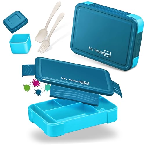 My Vesperbox® Brotdose für Kinder mit Fächern [LITE] - Lunchbox mit Trennfächern - Bento Box - Jausenbox - Brotzeitbox für Schule & Kindergarten - Vesperdose für Jungen & Mädchen (Blau)