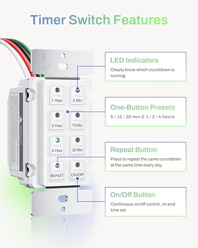 Image of BN-LINK Countdown Bathroom Fan Timer Switch for Exhaust Fan Lights Heaters