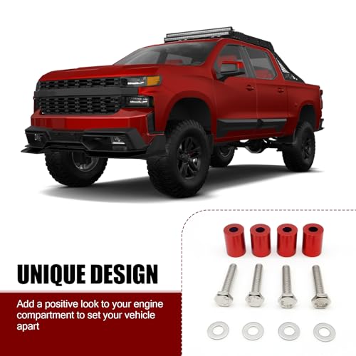 Image of 1 Set Racing Modification Parts JDM Hood Heightener, Automotive Turbo Motor Hood Spacer Riser Kit, Durable Original Aperture 8MM Aluminum Alloy Hood Gasket, Universal for Most Cars (Red)