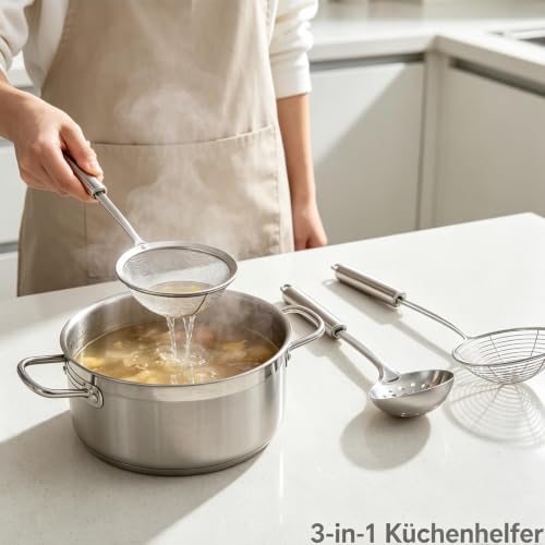 Foto von 3 Stück Schaumlöffel Edelstahl, Schaumkelle, Praktische Küchenhelfer, Ergonomisch, Ideal Für Geeignet Für Nudeln/Kochen/Braten, Küchenutensilien