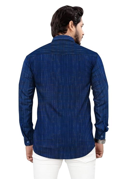 Image of Men's Pure Khadi Cotton Full Sleeves Striped Casaul Shirt