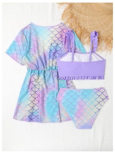 MakeMeChic Girl's 3 Piece Bikini Set Frill Trim Backless Bathing Suit Swimsuit with Cover Up2