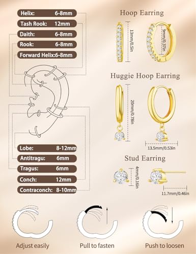 Image of Freekiss 3 Pairs Gold Hoop Earrings Set: Dainty Stud Earrings Trendy Small 14K Gold Plated Hypoallergenic Dangle Cartilage Huggie Hoop Earrings for Women Gold Jewelry for Women Gifts
