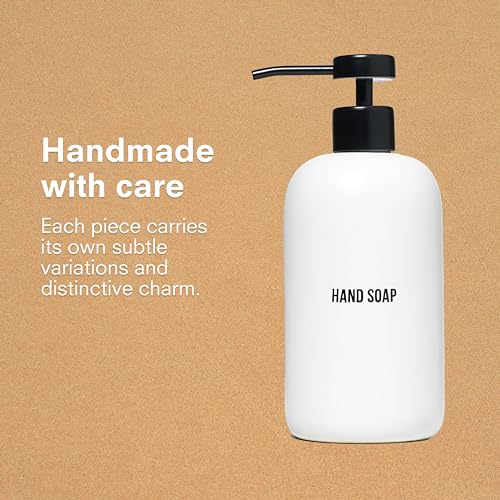 Public Goods Ceramic Hand Soap Dispenser Pump for Bathroom and Kitchen | Liquid Hand Soap Refill Bottle | Made Stoneware and Black Stainless Steel | 16 Oz Dispenser