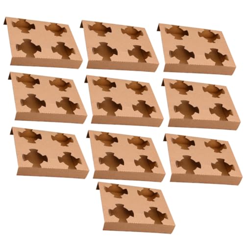 Unomor 10Pcs Disposable Drink Carrier Tray Portable Cup Holder for Milk Tea Coffee Beverages Four Slot Cardboard Cup Holder for Takeout Restaurants