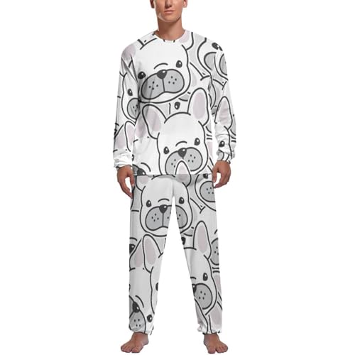 Pyjama homme bouledogue blanc ensemble haut bas manches longues pantalon vêtements de nuit