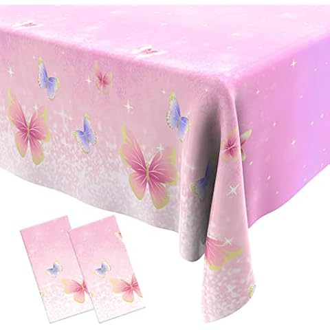 Butterfly Tablecloth 2 Pack Pastel Plastic Tablecloth Butterfly Table Cloth Disposable Butterfly Table Cover for Butterfly Baby Shower Decorations Spring Theme Birthday Party Supplies, 108 x 54 Inch Cover