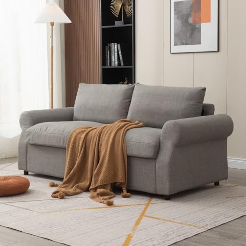 Panana 2-Seater Linen Fabric Sofa with Storage, Light Gray