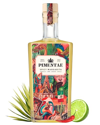 Pimentae Spicy Margarita Mix 50cl Bottle - Ready to Drink Tequila Margarita Cocktail with Real Chilli Lime & Agave - Sweet & Spicy Margarita Cocktail Gift Set - 14.5% ABV - Serves 5