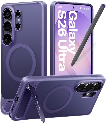 Image of TORRAS Ostand L1 Guardian Original Imported S26 Ultra Case, Built-in Magnetic Stand, MagSafe Compatible, Mil-Grade Drop Tested, Translucent Galaxy S26 Ultra Back Cover, Purple Edge